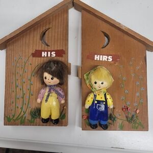 Vintage Enesco Primitives His and Hers‎ Outhouse Bathroom Wall Decor 1977